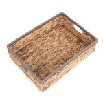 Grey Rope Border Rectangular Water Hyacinth Tray-1