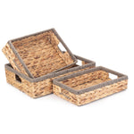 Grey Rope Border Rectangular Water Hyacinth Tray-0