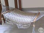 hamac a chat ecru gris perle support en bois 6