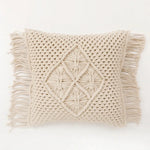 Boho Cushion Cover with Macrame Design | 40x40cm | Cream | Fringed Edges | Handmade-3