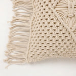 Boho Cushion Cover with Macrame Design | 40x40cm | Cream | Fringed Edges | Handmade-2
