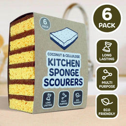 Natural Coconut & Cellulose Sponge Scourers (Pack of 6)-0